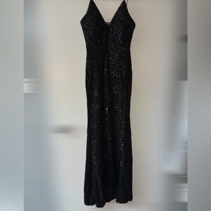 Aqua Black Sequin Formal Gown Dress